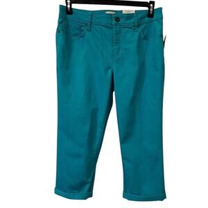 St. John's Bay Secretly Slender Straight Fit Women's Size 12 Teal Denim Crop NWT